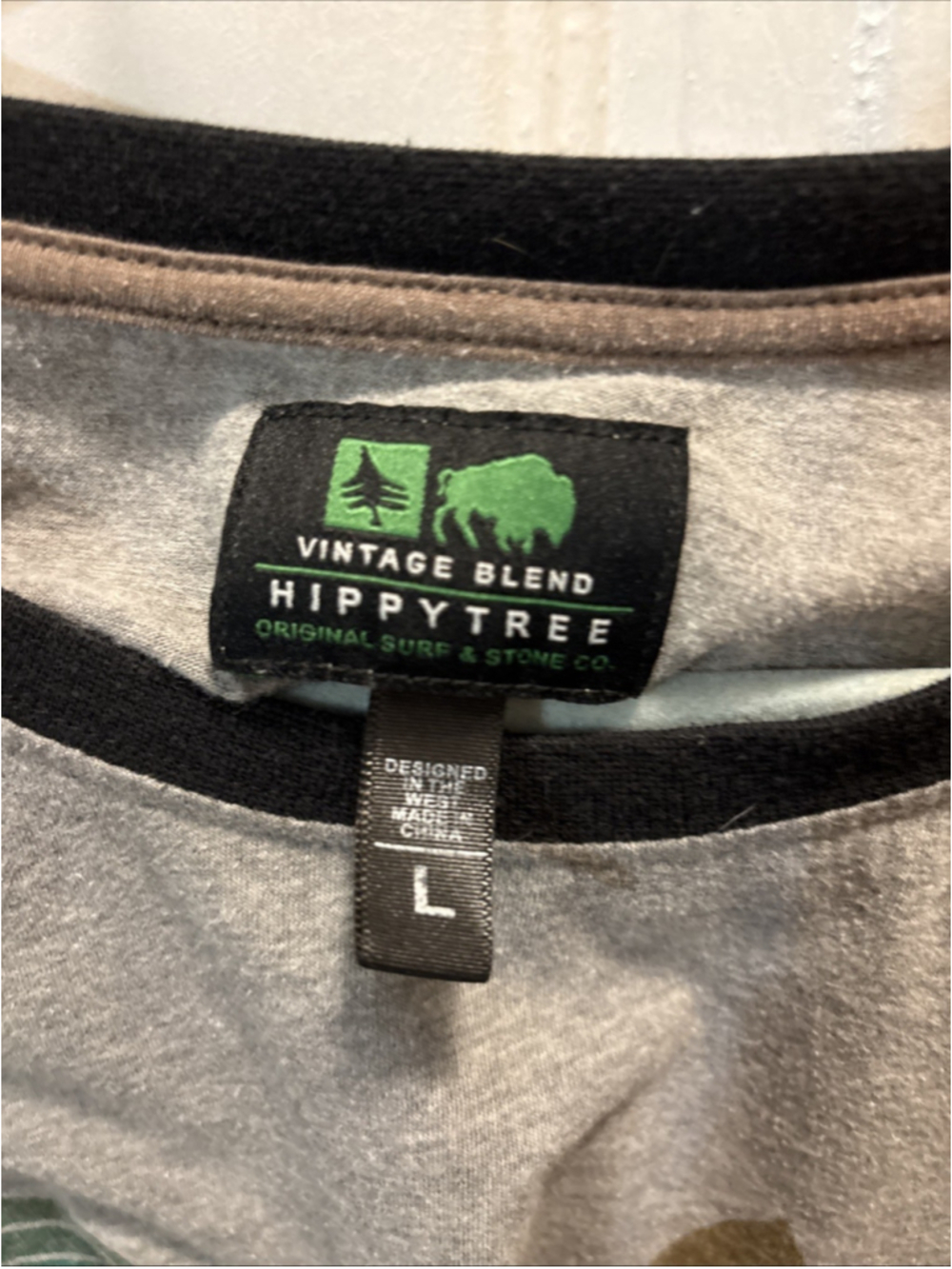 hippy tree long sleeve Gray/black Tee Mountains/pine Trees L.argue.  1002 - Picture 3 of 8